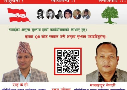 क्यूआर कोडमार्फत सुझाव संकलन गर्दै रुकुम पश्चिम कांग्रेस उम्मेदवार
